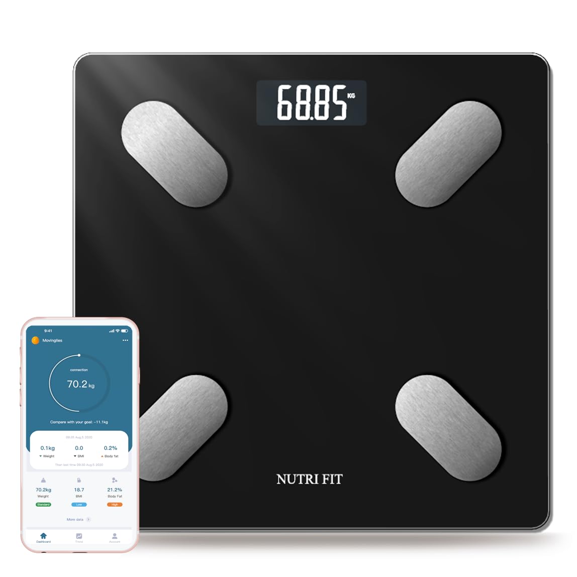 Smart Scale for Body Weight Body Composition Monitor Bathroom Digital Weighing Scale with BMI Body Fat Muscle Mass Accurate Bluetooth Home User Health Equipment Sync Apps